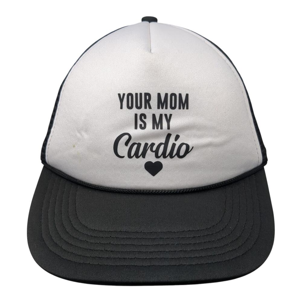 Your Mom Is My Cardio Snapback Trucker Hat Black One Size Adjustable Mesh Back